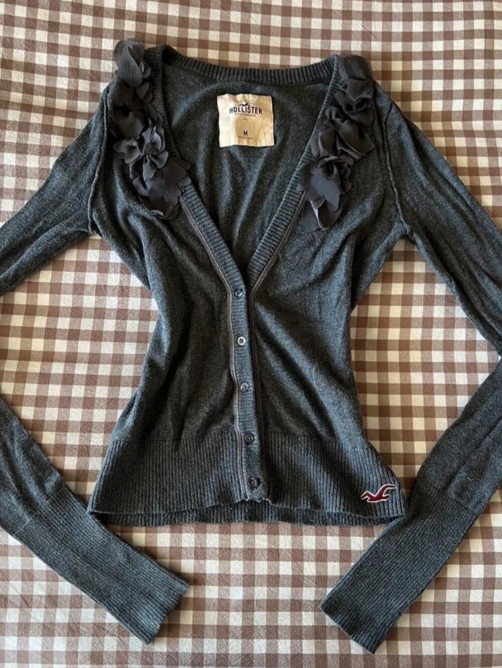 Vintage Hollister Co. Grey Ruffle Cardigan Sweater